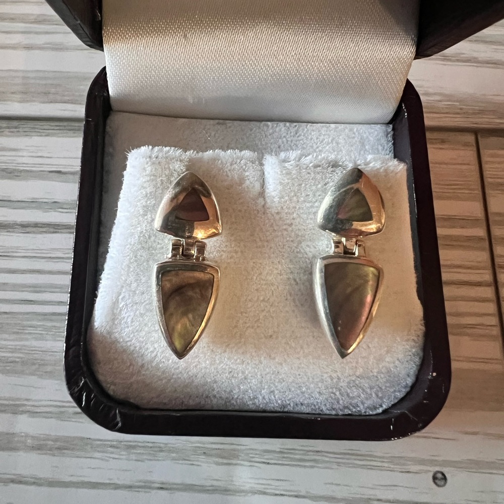 Rare Vintage Sterling .925 Rainbow Moonstone, or Opal Earrings